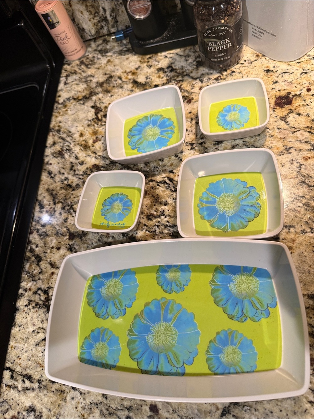 Vintage Andy Warhol Precidio Pop Art Melamine Plastic Small Nesting Bowls.